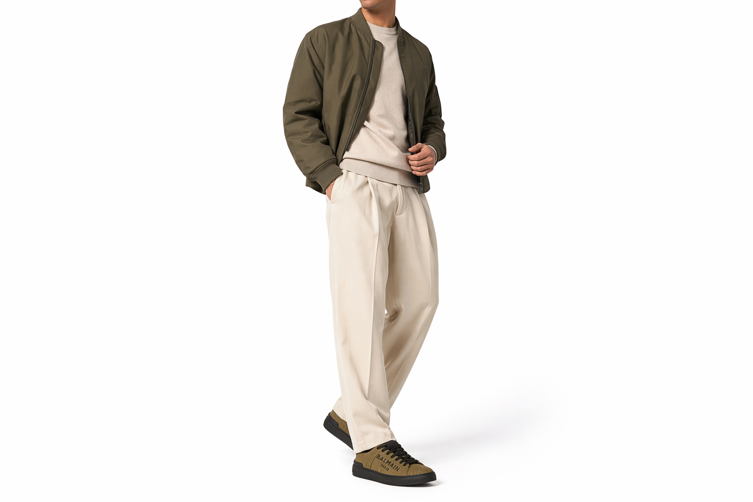 Order 발망 B-Court 카키 로고 프린트 스니커즈 YM1VI288TWCLUBK