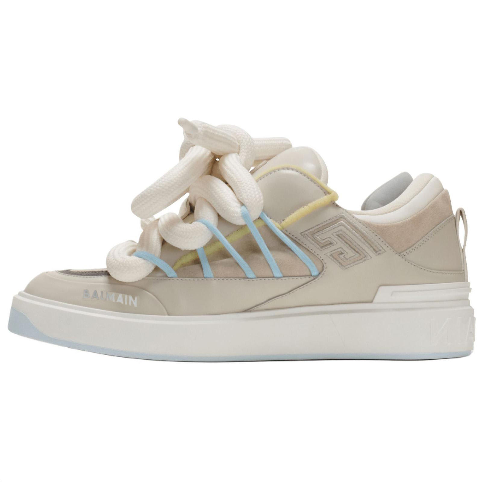 Balmain B-Court Low-Top Sneakers Beige Calfskin with Embroidered Logo. DM1VI361LGCT