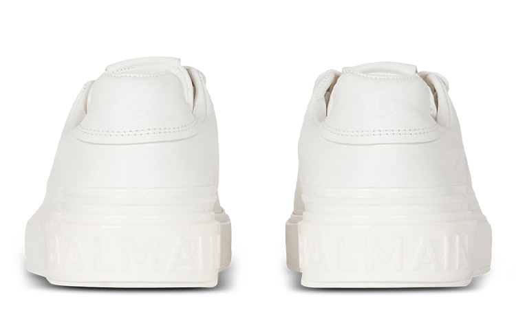 Shop BALMAIN巴爾曼 B-Court 皮革 光滑低幫 時尚板鞋 男款 白色