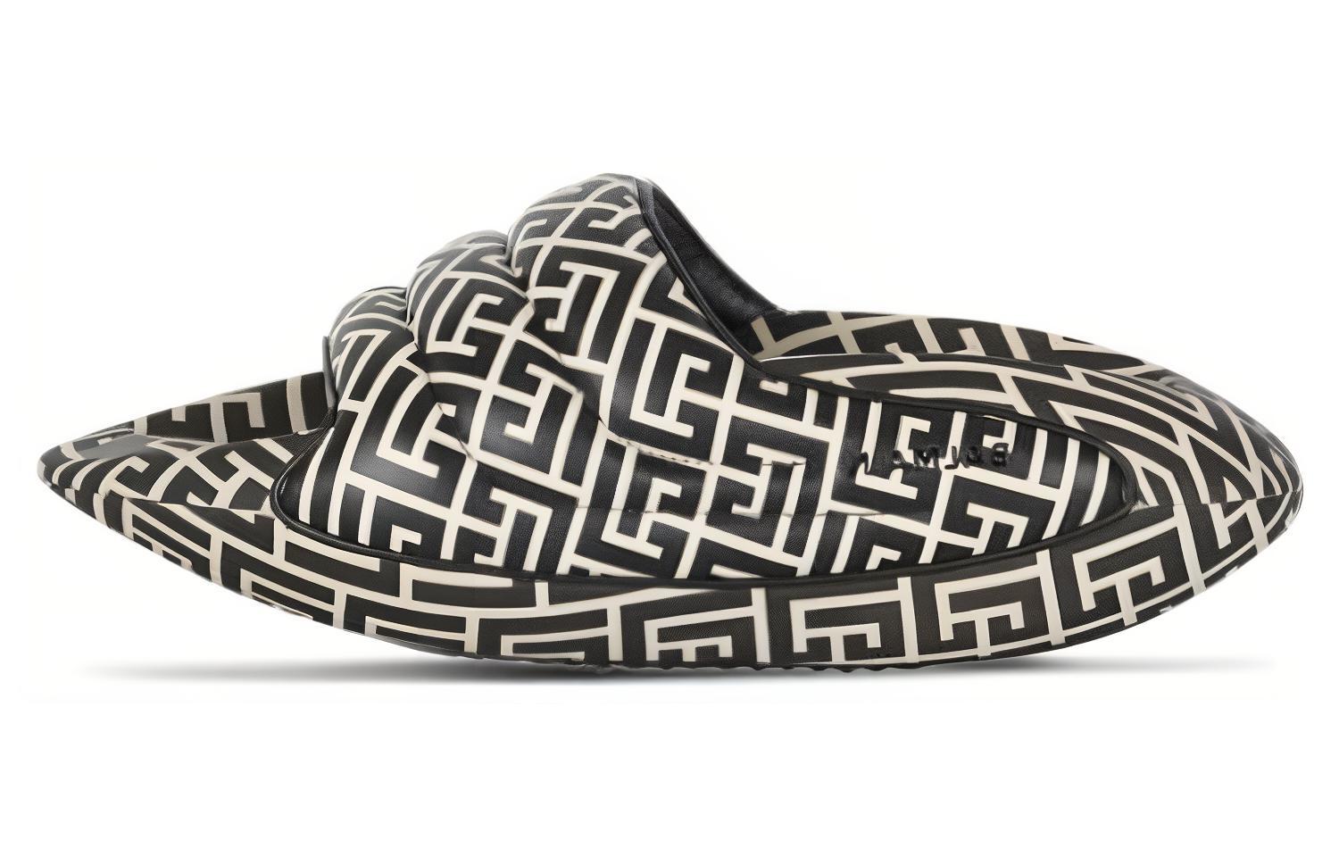 Balmain B-IT Quilted Leather Mules 'Bicolor Monogram - Black White' YM1VL299-TVMG-GFE