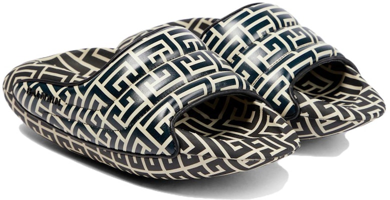Balmain B-IT Quilted Leather Mules 'Bicolor Monogram - Black White' YM1VL299-TVMG-GFE Lookbook Balmain B-IT Quilted Leather Mules 'Bicolor Monogram - Black White' YM1VL299-TVMG-GFE