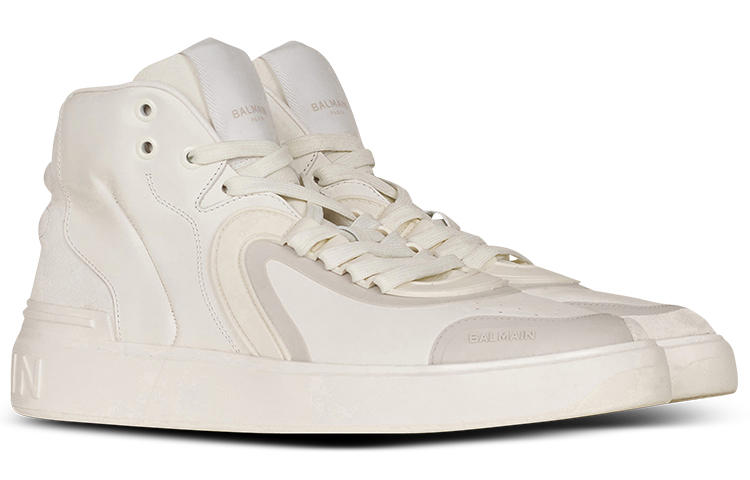Order 巴尔曼 BALMAIN 皮革和绒面革 B-Skate 高筒時尚板鞋 白色