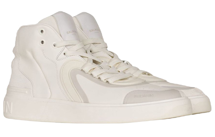 Shop BALMAIN 巴爾曼 B-Skate 高幫絨面革運動板鞋 白色