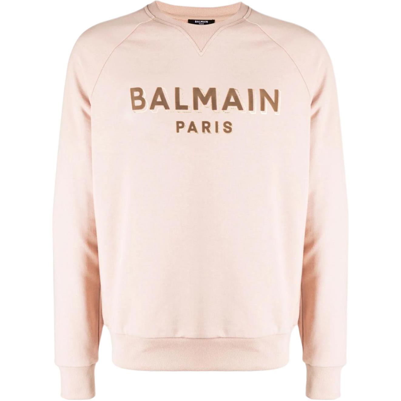 Balmain Beige Crewneck Letter Print Long Sleeve Sweatshirt AH0JQ005-BB99-GNQ
