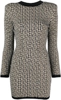 BALMAIN Black All-Over Print Slim Fit Long Sleeve Short Dress BF1R8072-KB02-GFE BALMAIN Black All-Over Print Slim Fit Long Sleeve Short Dress BF1R8072-KB02-GFE