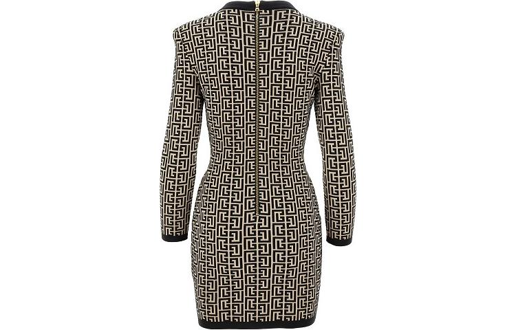 Lookbook 巴尔曼 黑色全印花修身长袖短裙 BF1R8072-KB02-GFE