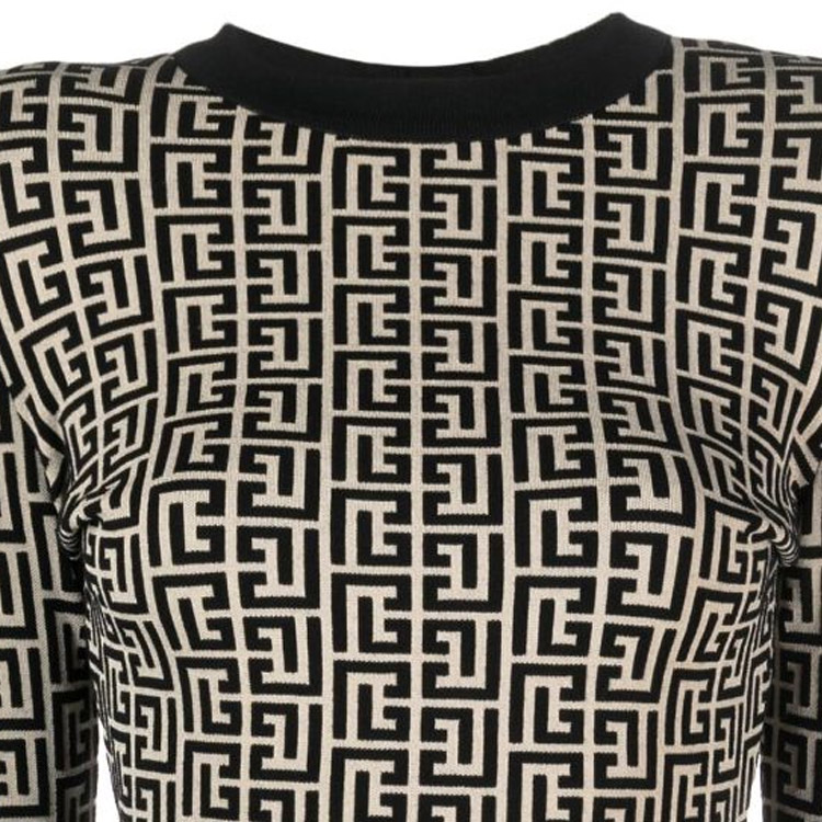 Sizing 巴尔曼 黑色全印花修身长袖短裙 BF1R8072-KB02-GFE