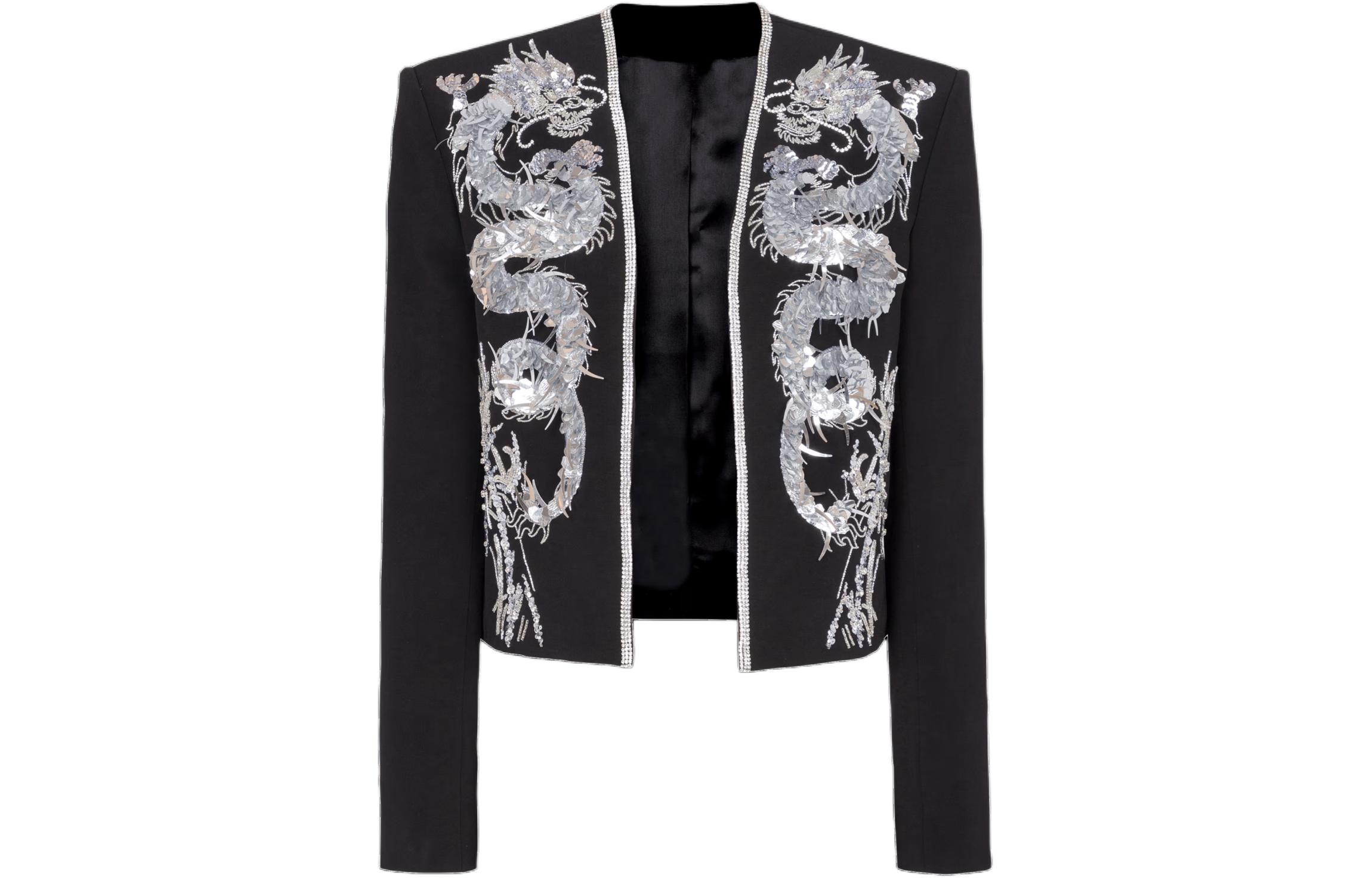 Balmain Black Animal Embroidered Long-Sleeve Jacket CH0SC017PC31-EHV