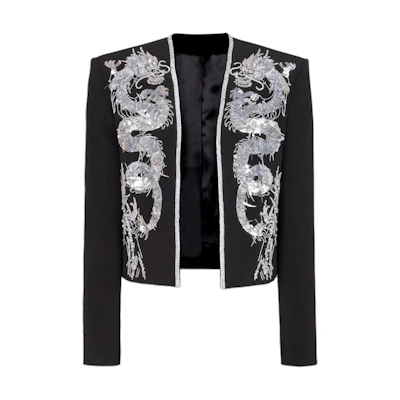Balmain Black Animal Embroidered Long-Sleeve Jacket CH0SC017PC31-EHV