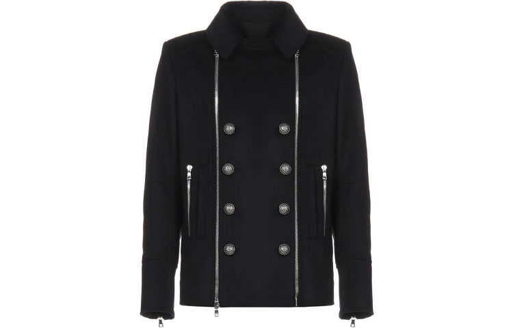 Balmain Black Button-Zip Detail Collared Jacket SH18422W010-0PA
