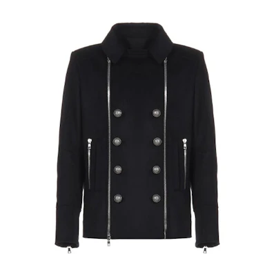 Balmain Black Button-Zip Detail Collared Jacket SH18422W010-0PA