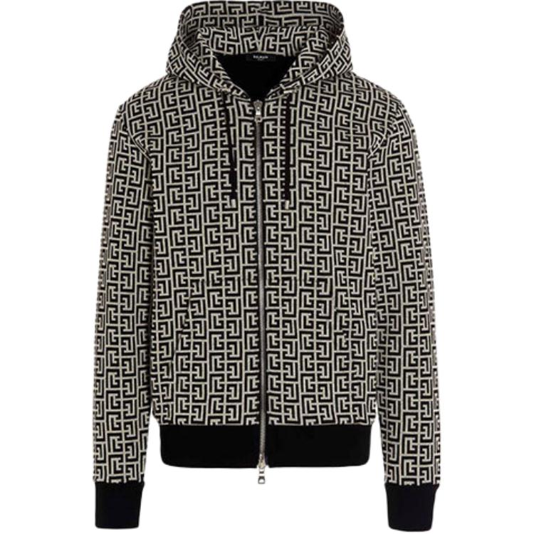 Balmain Black Cotton Jacket with Logo Print and Zip Closure WH1JX000J289GFE