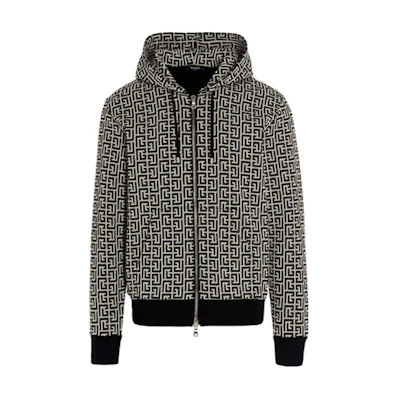 Balmain Black Cotton Jacket with Logo Print and Zip Closure WH1JX000J289GFE