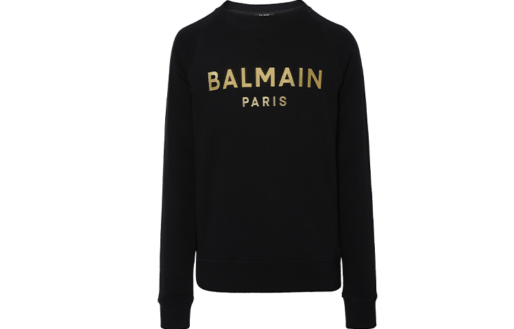 Balmain Black Cotton Pullover Long Sleeve Sweatshirt UH13279-I375-EAD
