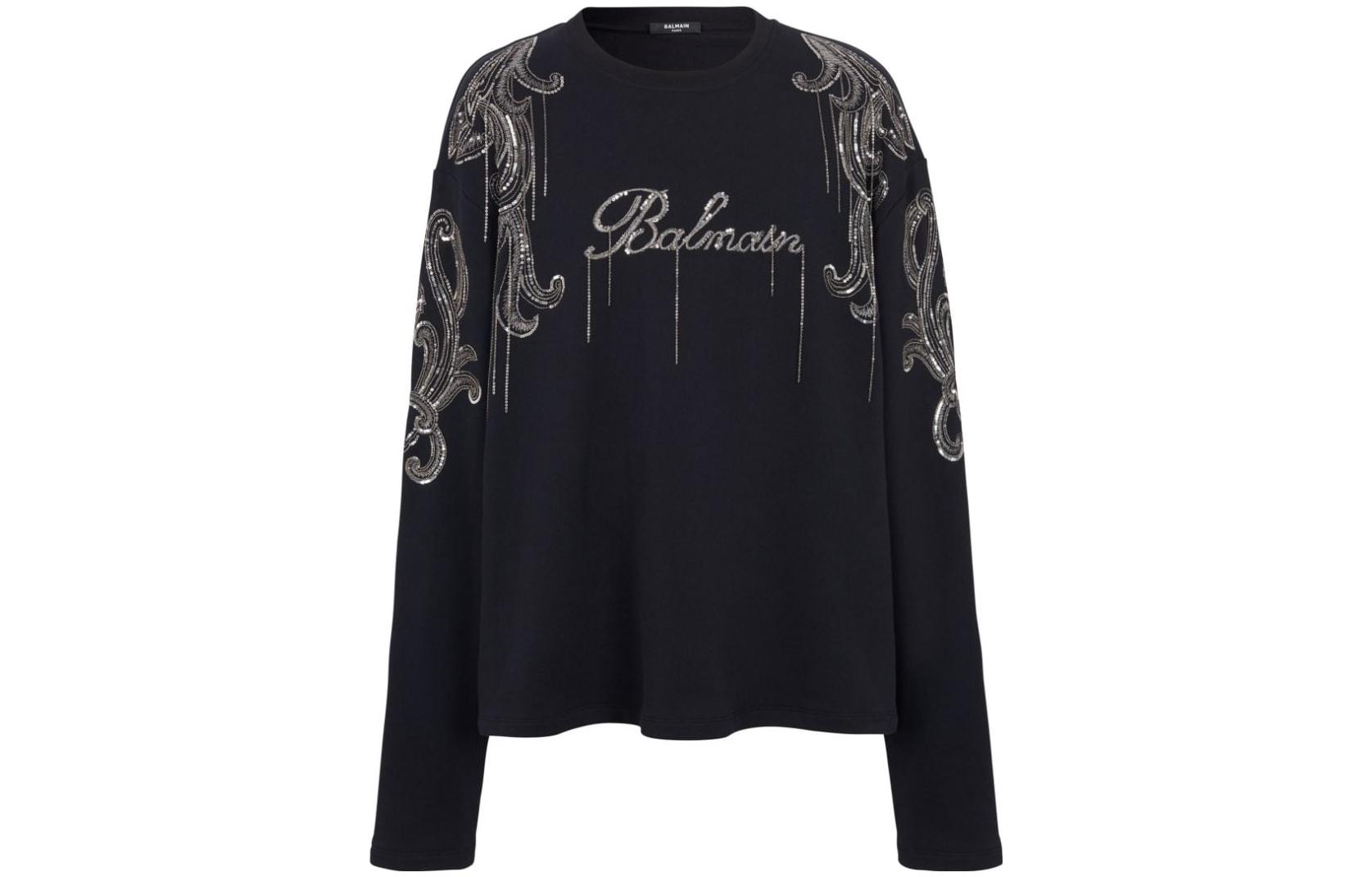 Balmain Black Crewneck Sweatshirt with Embroidered Logo CH1JQ049-PC17-EJP