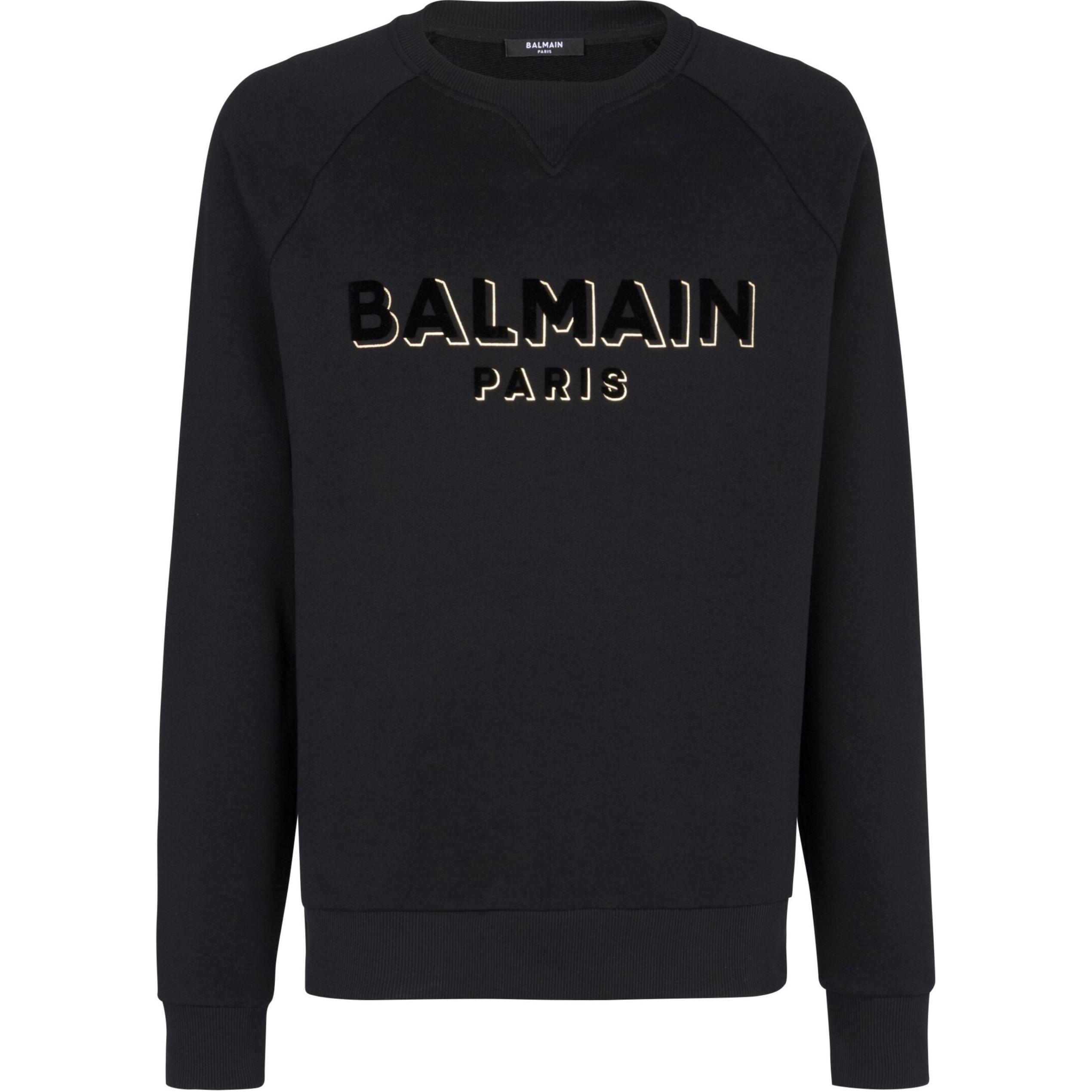Balmain Black Crewneck Sweatshirt with Letter Print Long Sleeves CH1JQ005-BB99-EGO