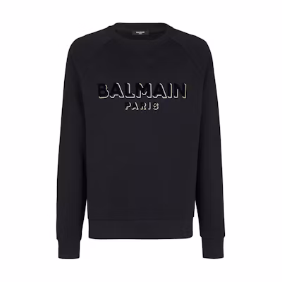 Balmain Black Crewneck Sweatshirt with Letter Print Long Sleeves CH1JQ005-BB99-EGO