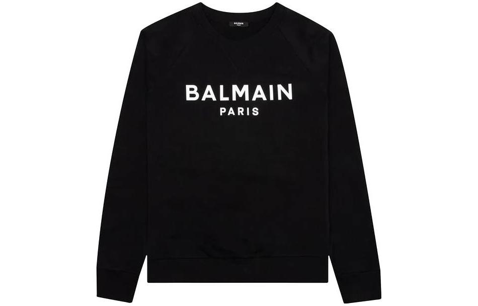 Balmain Black Crewneck Sweatshirt with Logo Print XH0JQ005BB23-EAB