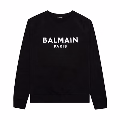Balmain Black Crewneck Sweatshirt with Logo Print XH0JQ005BB23-EAB