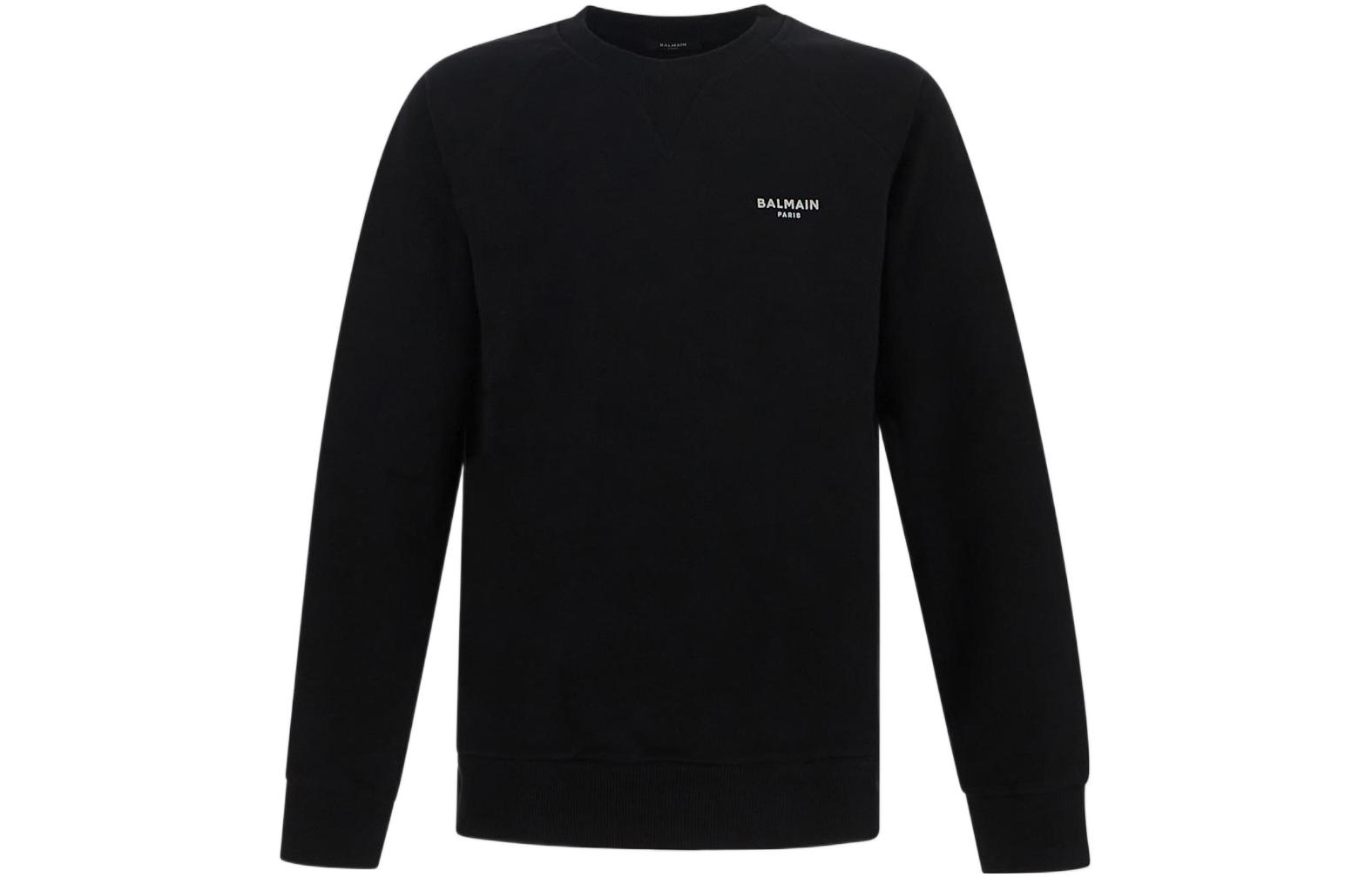 Balmain Black Crewneck Sweatshirt with Logo Print YH0JQ005-BB04-EAB