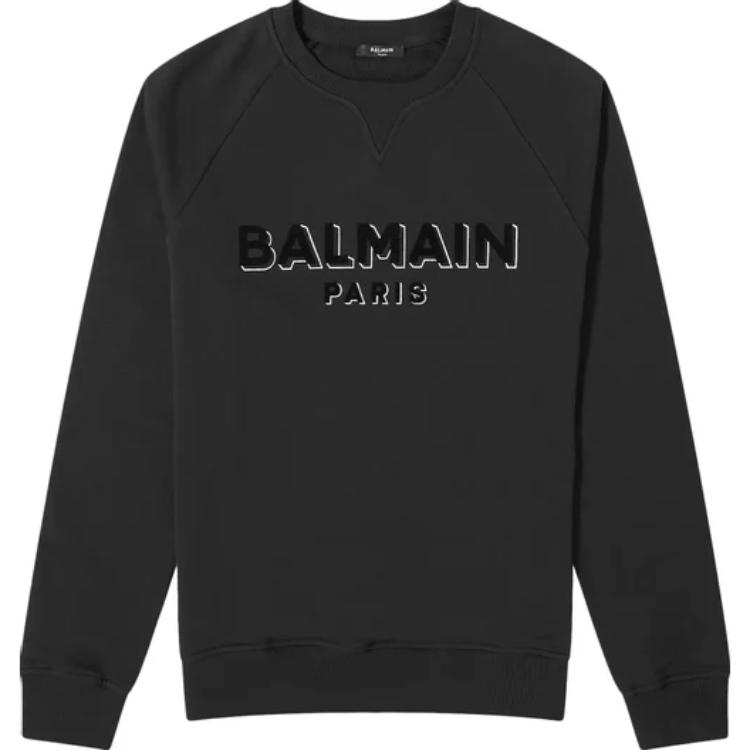 Balmain Black Crewneck Sweatshirt with Logo Print CH1JQ005-BB99-EJO
