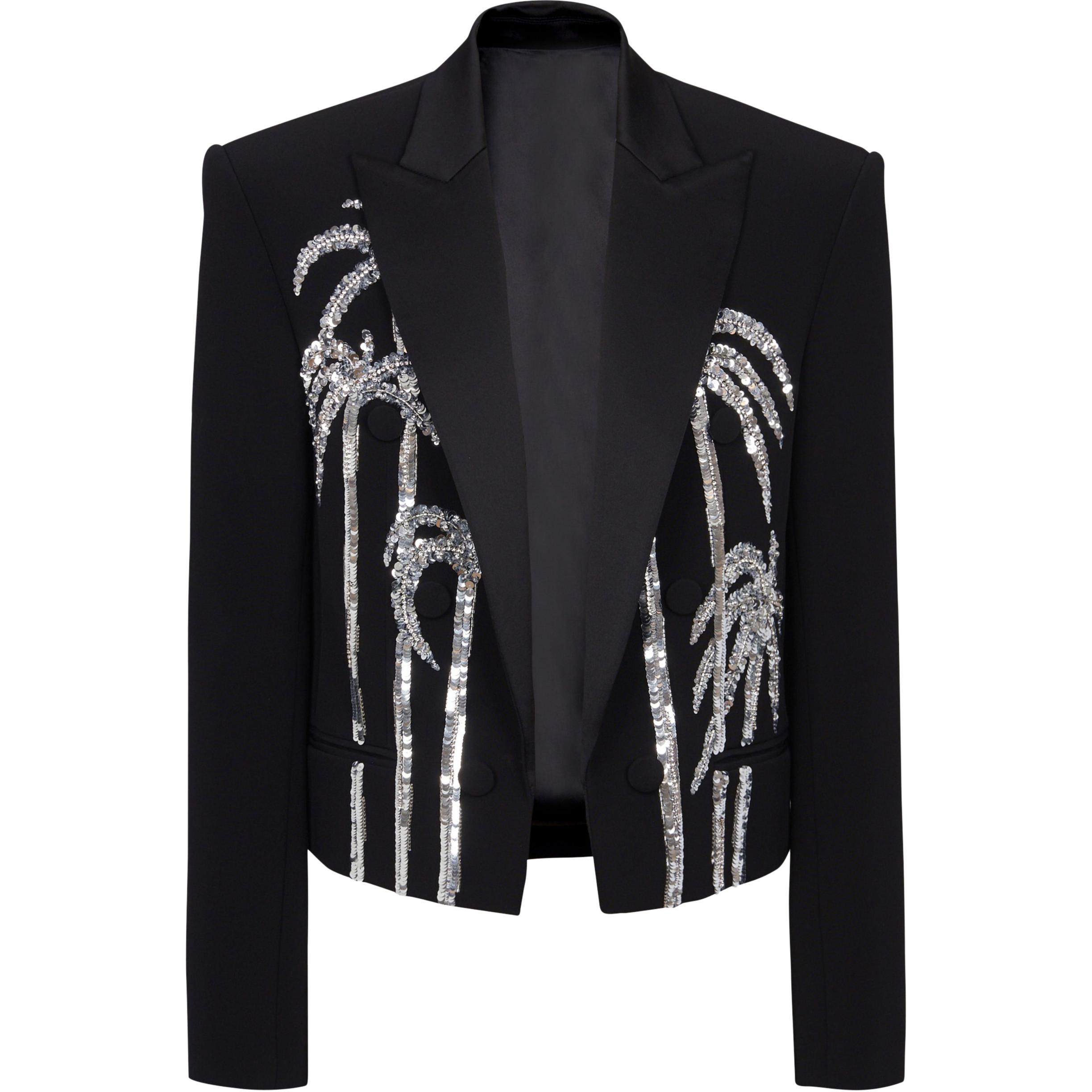 Balmain Black Cropped Jacket with Palm Tree Embroidery DH1SC166PC41-EAW