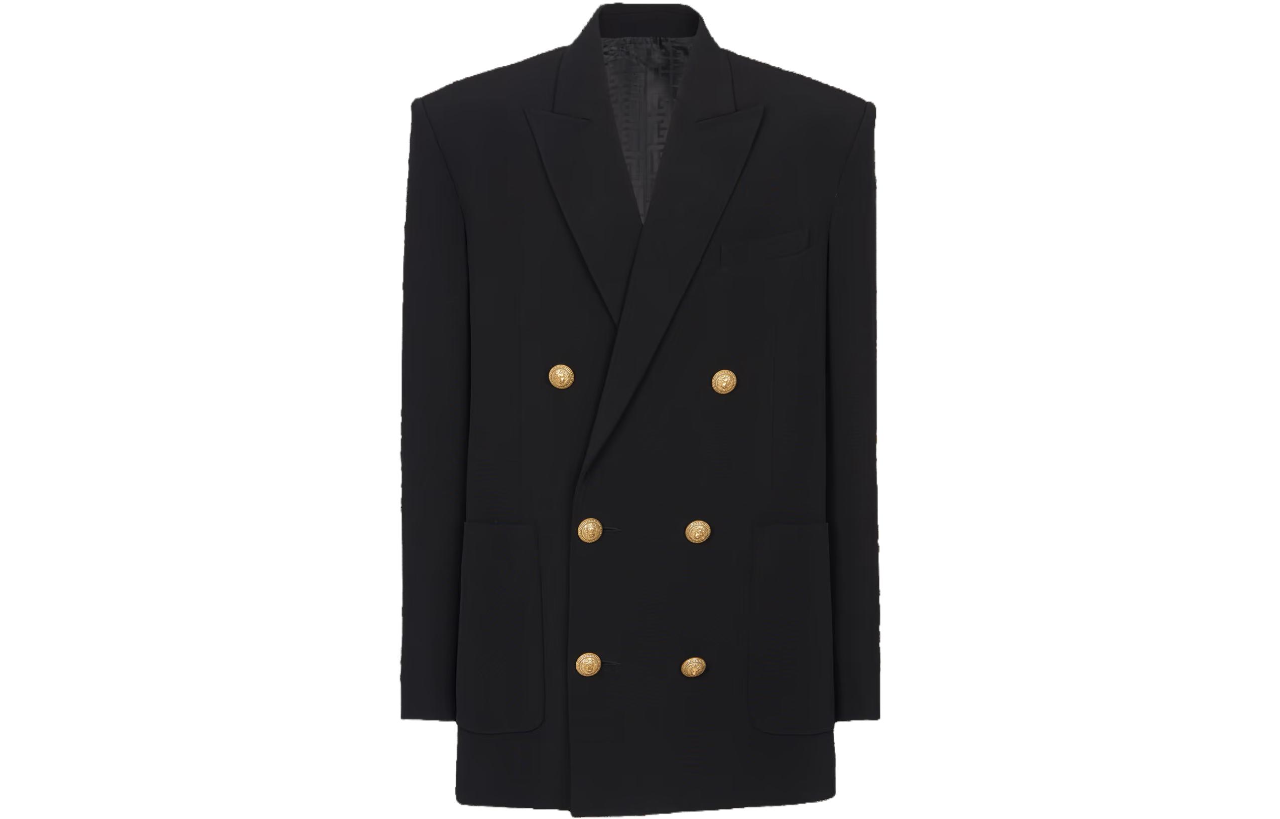 Balmain Black Double-Breasted Crepe Jacket with Long Sleeves BU1SI037-VB00-0PA
