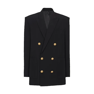 Balmain Black Double-Breasted Crepe Jacket with Long Sleeves BU1SI037-VB00-0PA