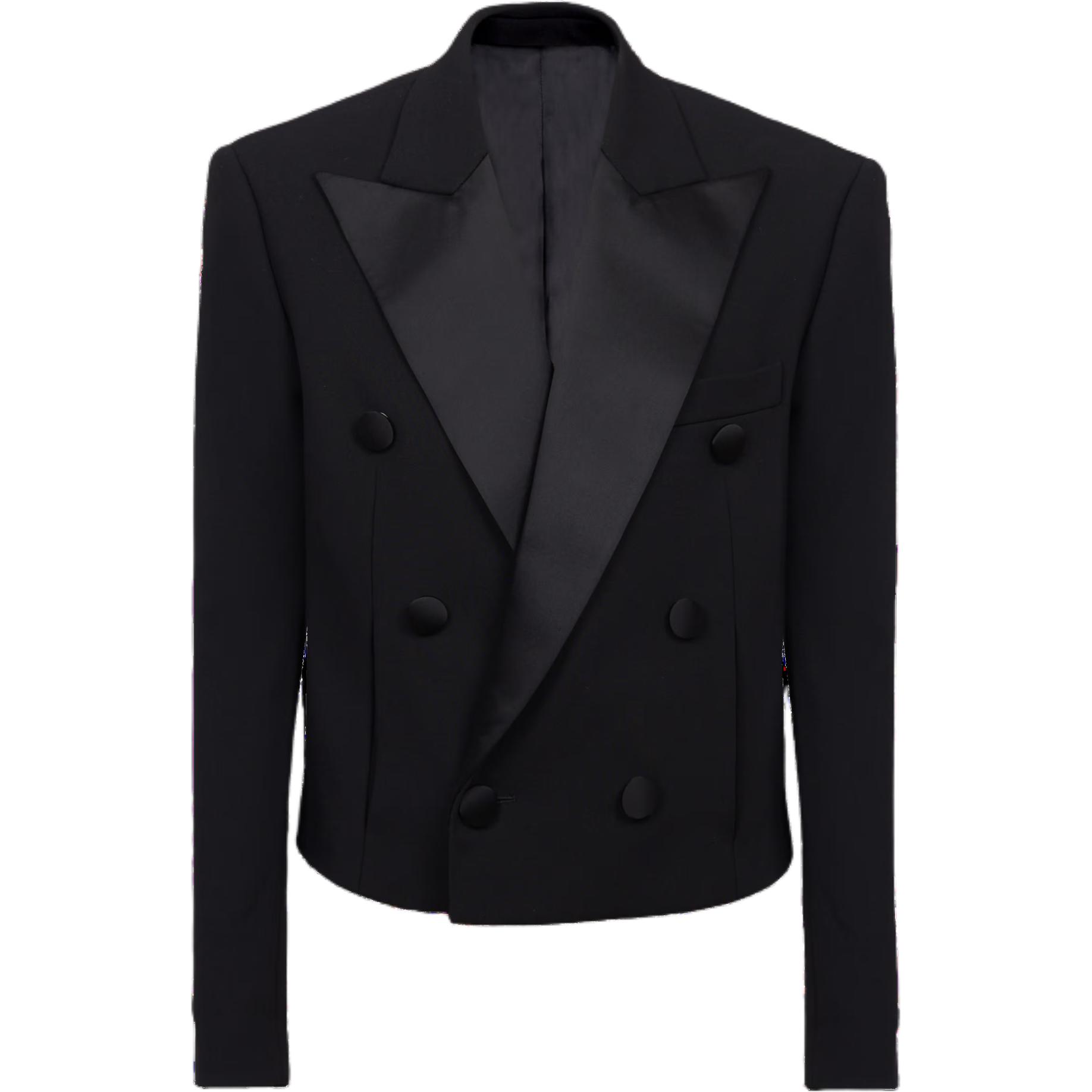 Balmain Black Double-Breasted Short Jacket with Notched Lapel DH1SD100ME25-EAP
