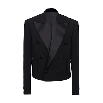 Balmain Black Double-Breasted Short Jacket with Notched Lapel DH1SD100ME25-EAP