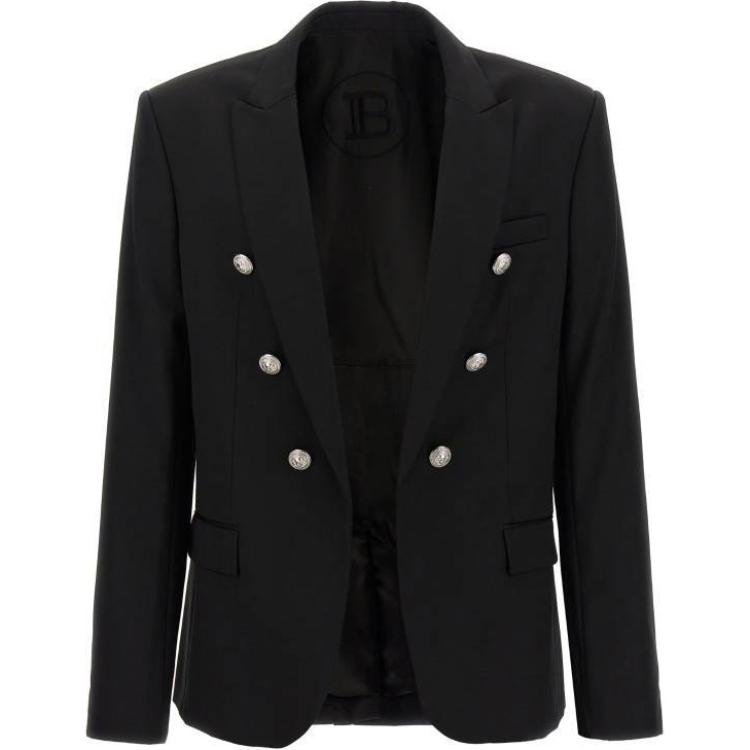 Balmain Black Double-Breasted Slim Fit Long Sleeve Blazer Jacket DH1SG075-WB12-0PA