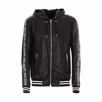 Balmain Black Full-Zip Hoodie Jacket with Letter Stripes TH08705X070-EAB