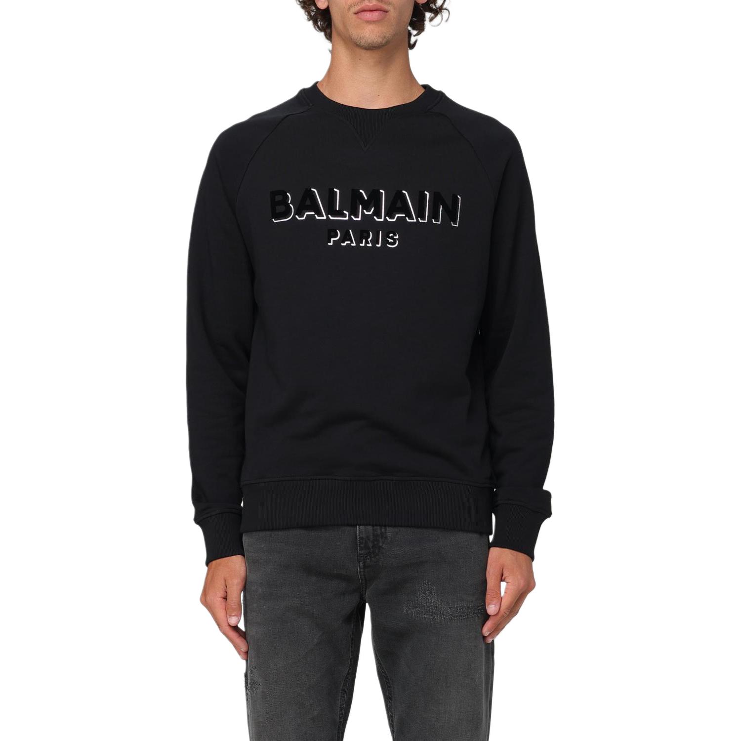 Balmain Black Graphic Print Crewneck Sweatshirt Long Sleeve DH1JQ005-BB99-EJO