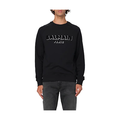 Balmain Black Graphic Print Crewneck Sweatshirt Long Sleeve DH1JQ005-BB99-EJO