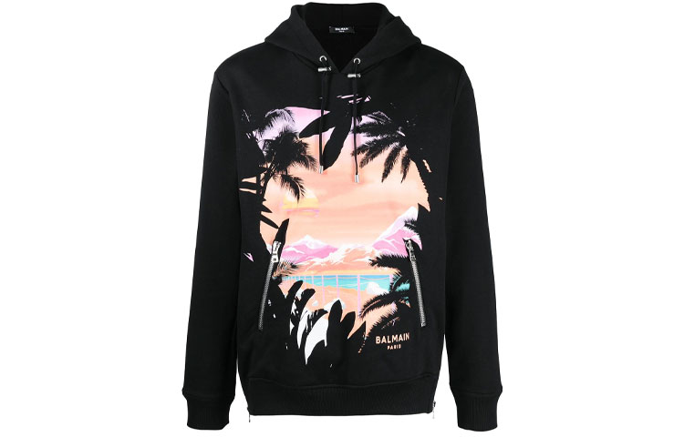 Order BALMAIN 黑色圖騰印花圓領衛衣 SS21 VH1JR02-0G042-AAA