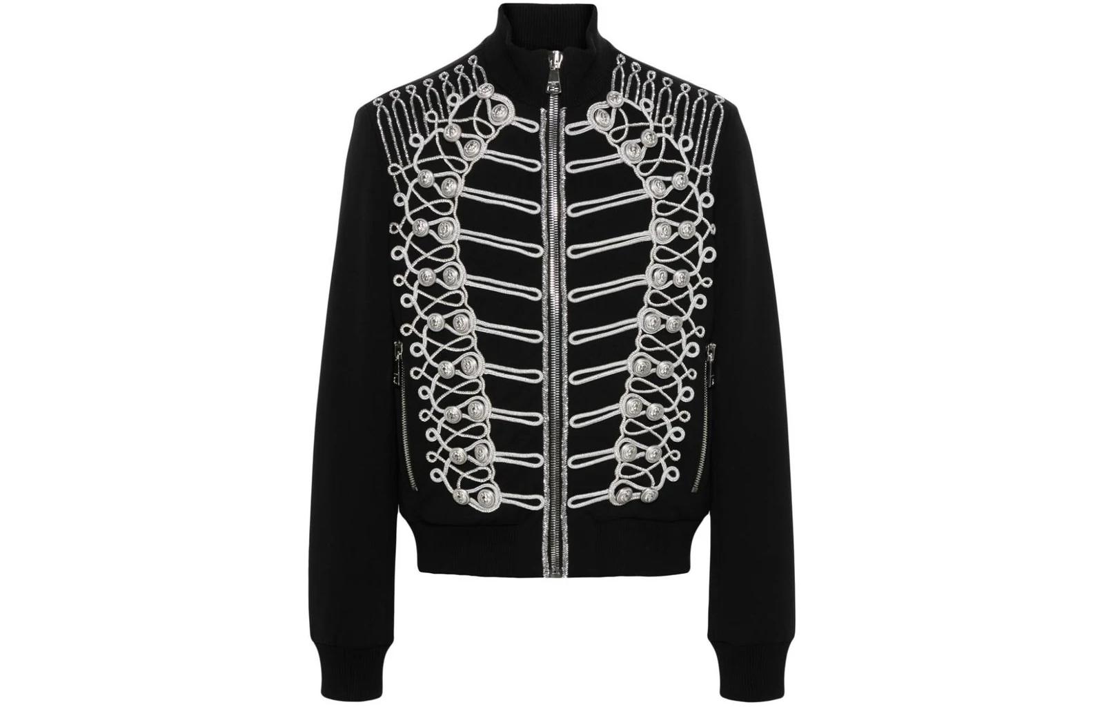 Balmain Black Graphic Print Zip-Up Jacket with Stand Collar BH1TF358PB88-EAC