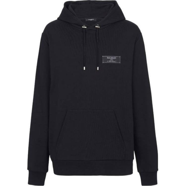 Balmain Black Hoodie with Letter Design DH1JT047-JB53-0PA