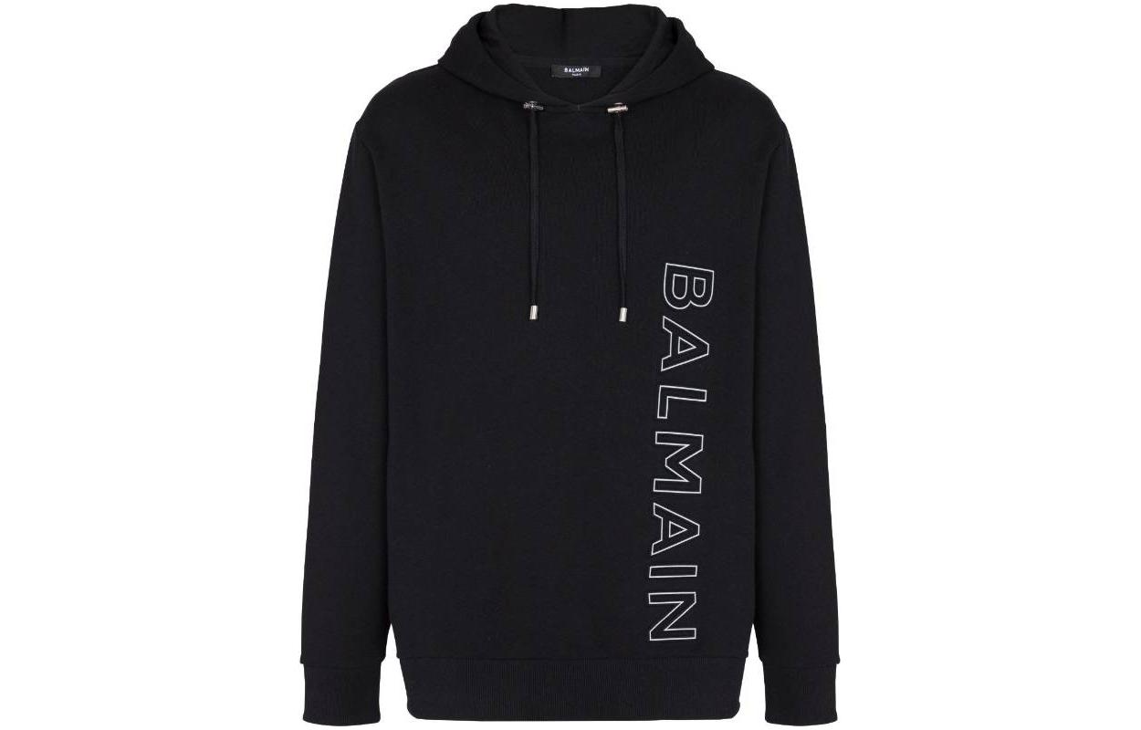 Balmain Black Hoodie with Logo Print and Drawstring BH1JT046-BC22-EBP