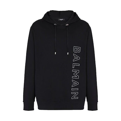Balmain Black Hoodie with Logo Print and Drawstring BH1JT046-BC22-EBP