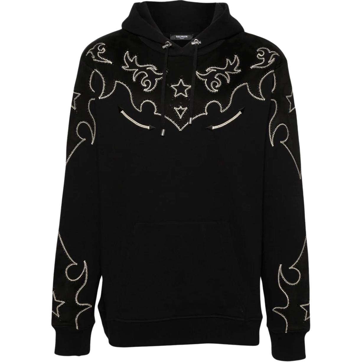 Balmain Black Hoodie with Logo Print Design CH1JT047-ME15-EAP