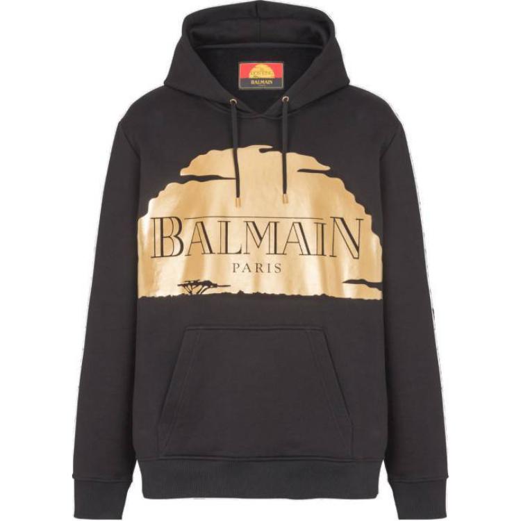 Balmain Black Hoodie with Metallic Sunset Graphic Design DHAJT047-GD89-EAD