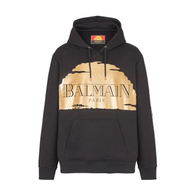 Balmain Black Hoodie with Metallic Sunset Graphic Design DHAJT047-GD89-EAD