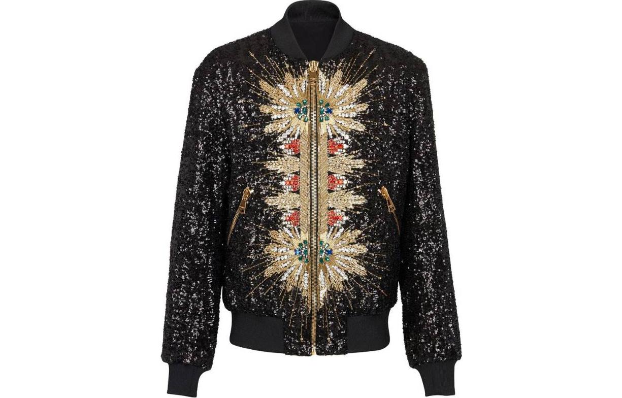 Balmain Black Jacket with Sun Embroidery and Zipper Long Sleeves BH1TF350PB-92EJN