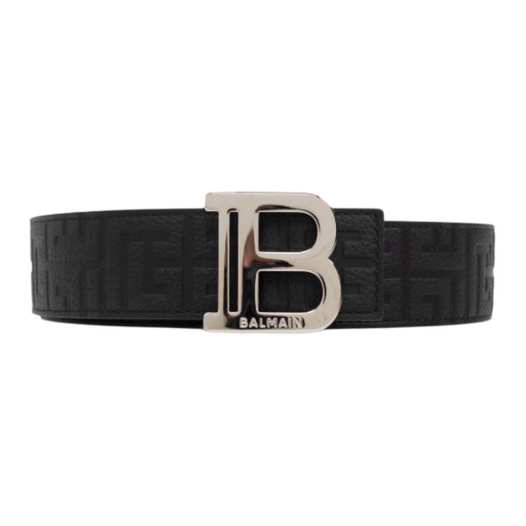 BALMAIN Black Leather Belt with Logo Design, 35CM Wide DM1WJ000LPSE0PA