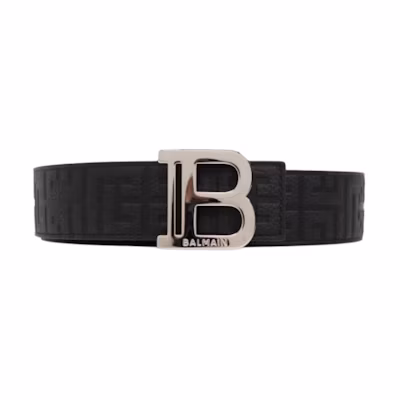 BALMAIN Black Leather Belt with Logo Design, 35CM Wide DM1WJ000LPSE0PA