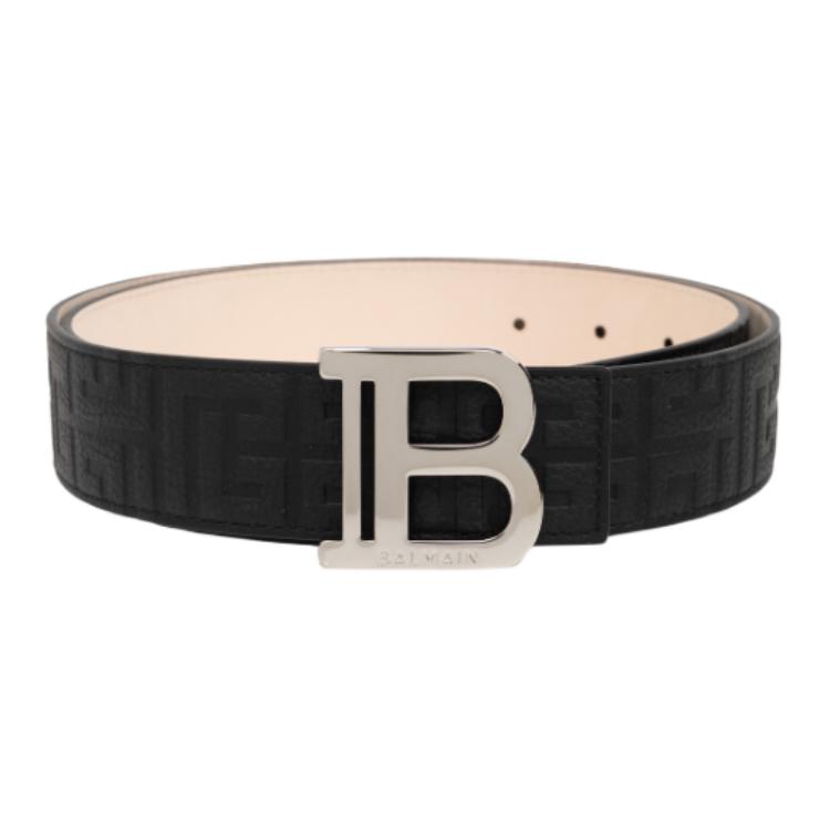 Lookbook BALMAIN Black Leather Belt with Logo Design, 35CM Wide DM1WJ000LPSE0PA