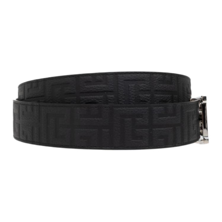 Shop BALMAIN Black Leather Belt with Logo Design, 35CM Wide DM1WJ000LPSE0PA