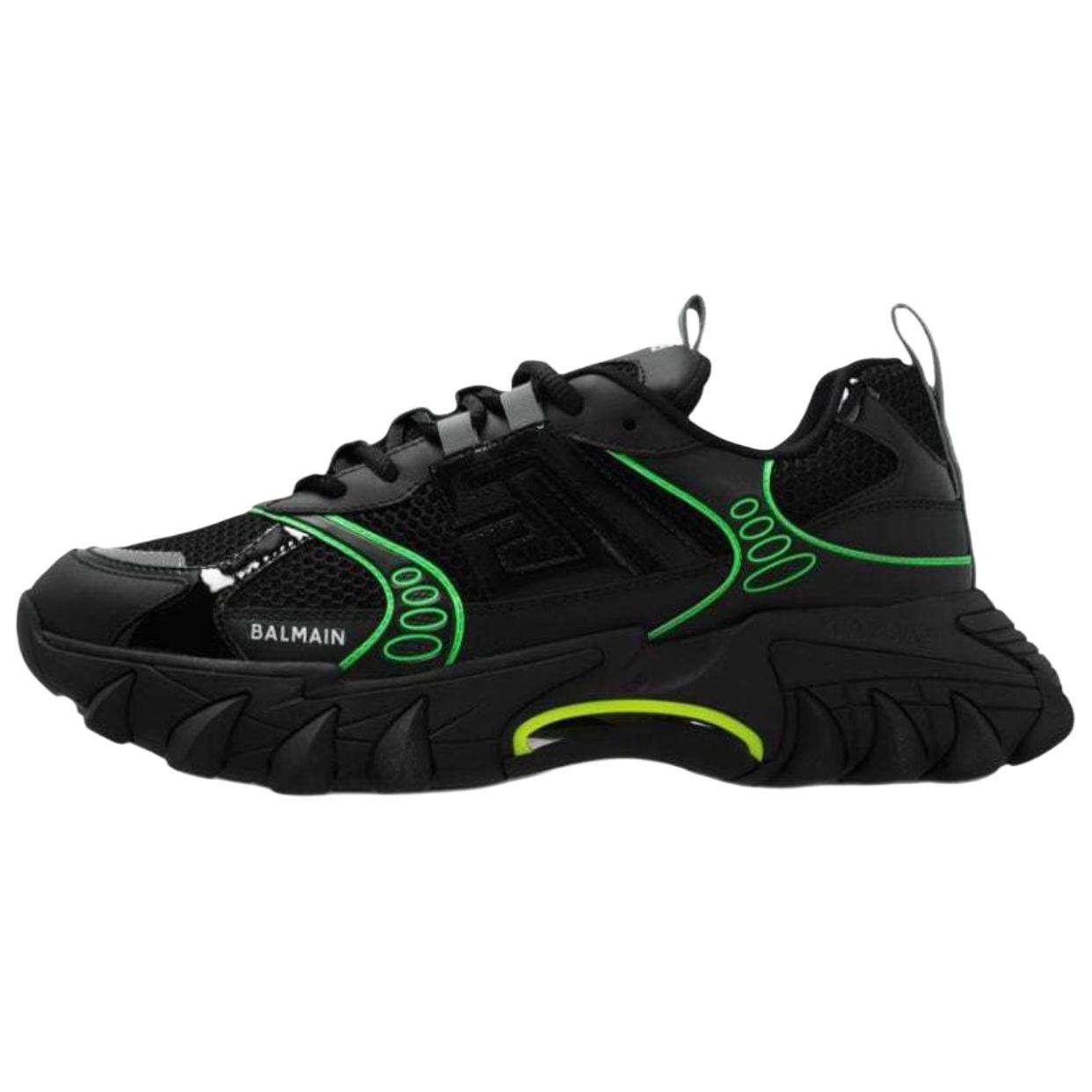 Balmain Black Leather Lace-Up Chunky Sole Low-Top Casual Sneakers DM1VI350TNVFEFF