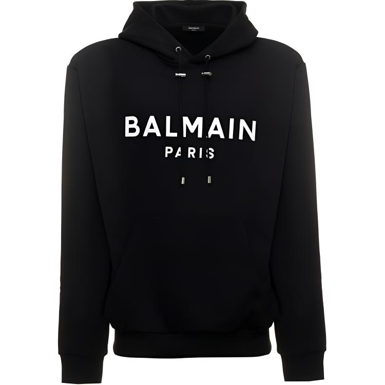 Balmain Black Letter Logo Print Hooded Sweatshirt DH1JR002-BB65-EAB