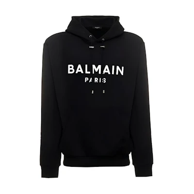 Balmain Black Letter Logo Print Hooded Sweatshirt DH1JR002-BB65-EAB